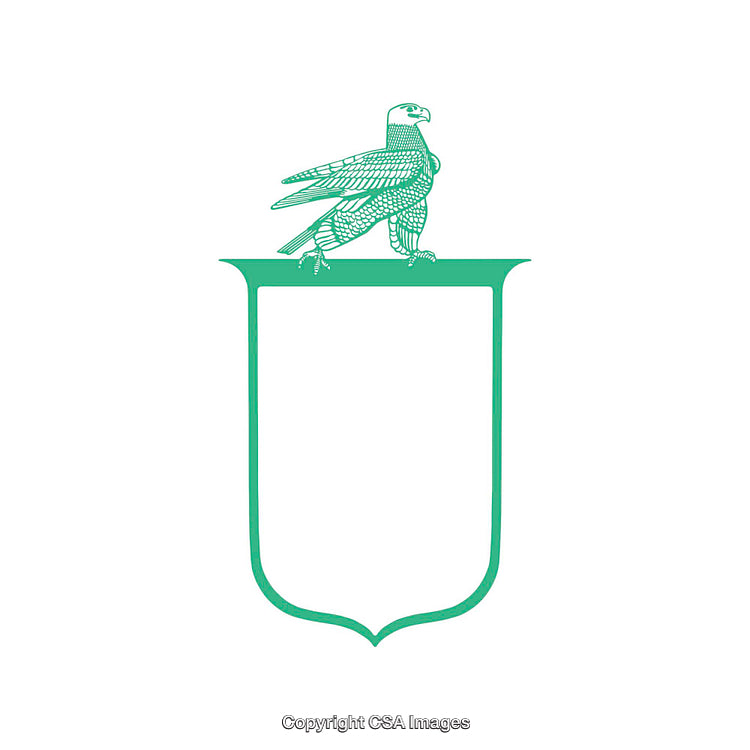 Green Ornate Shield Emblem with an Eagle on a White Background