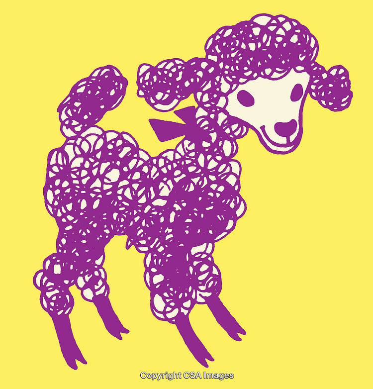 Colorful Line Art Illustration of a Playful Poodle on Yellow Background