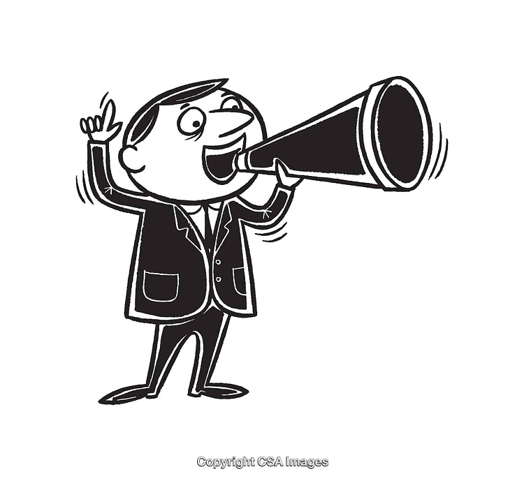 Vintage Styled Illustration of Man Shouting Using a Megaphone