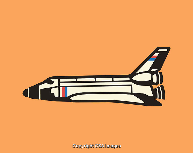 Illustration of a Space Shuttle in Retro Artistic Style on Orange Background