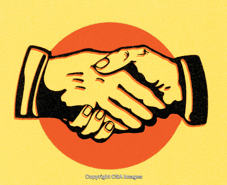 Handshake Illustration Symbolizing Partnership and Agreement in Retro Style Design