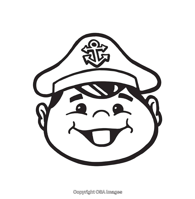 Smiling Cartoon Sailor Character With Anchor Hat Sketch Illustration