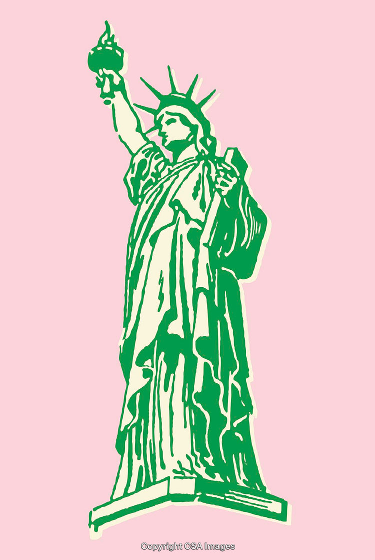 Statue of Liberty Illustration on a Pink Background with Unique Color Style