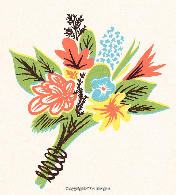 Colorful Retro Floral Bouquet With Vintage Artistic Details
