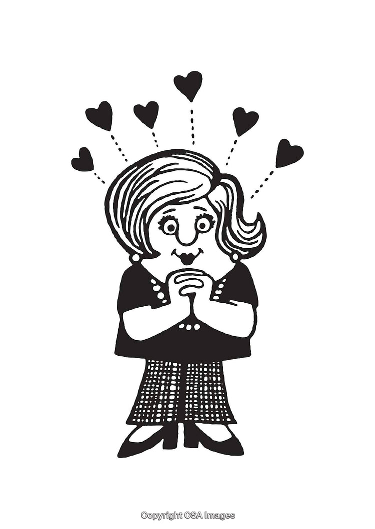 Black and White Illustration of a Woman Expressing Love and Joy