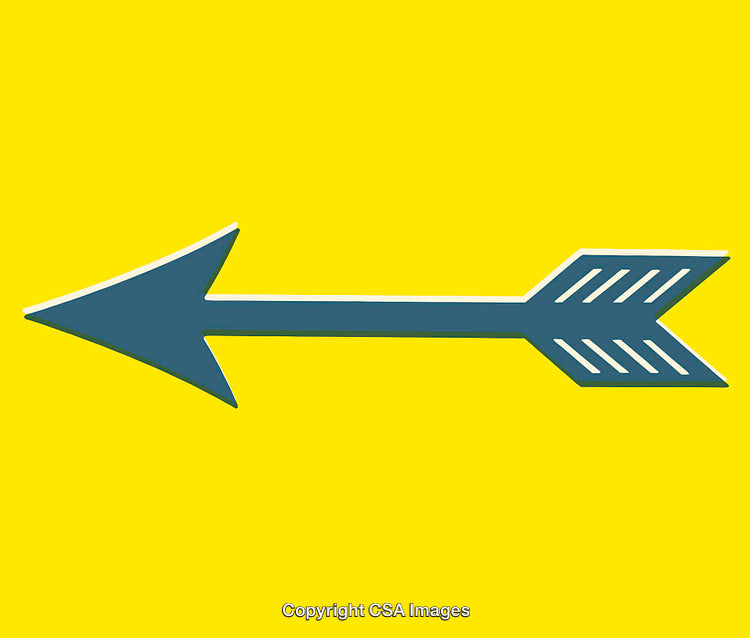 Blue Arrow on Bright Yellow Background in Line Art Illustration Style
