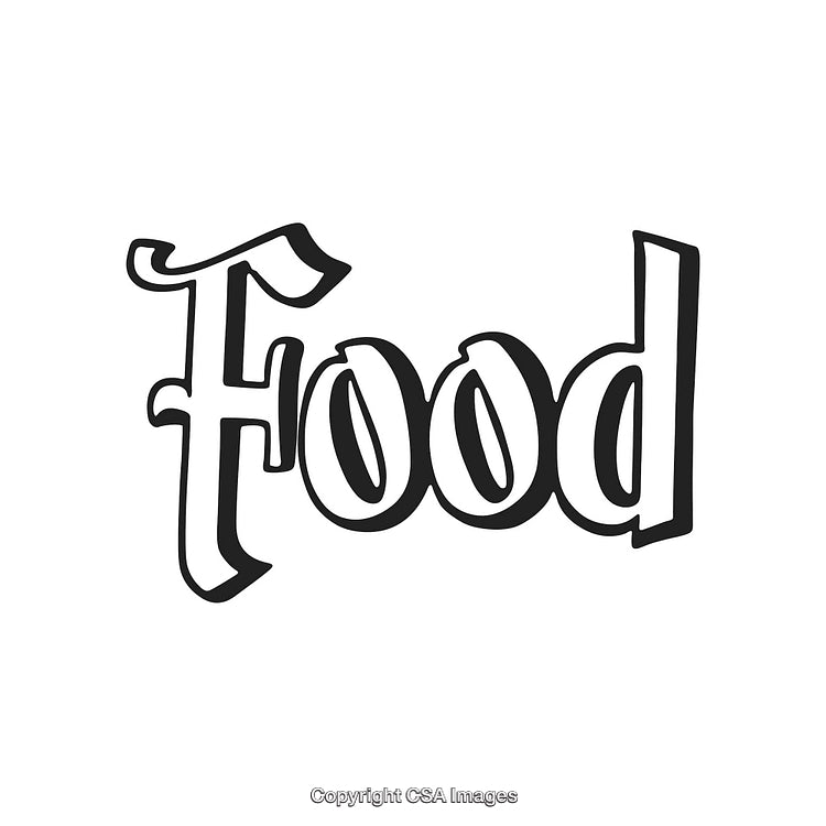 Black and White Typography Design Depicting the Word 'Food' in Artistic Style