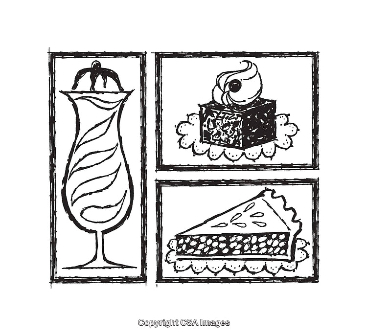 Black and White Line Art Illustrations of Dessert Items
