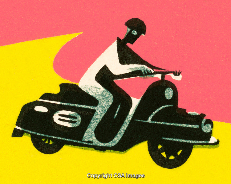 Illustration of a Rider on a Scooter with Vibrant Background Colors
