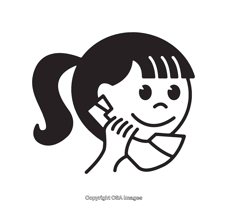 Black And White Line Art of Girl Talking on Phone Icon