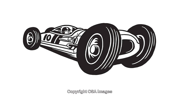 Vintage Racing Car Line Art Illustration With Driver in Helmet