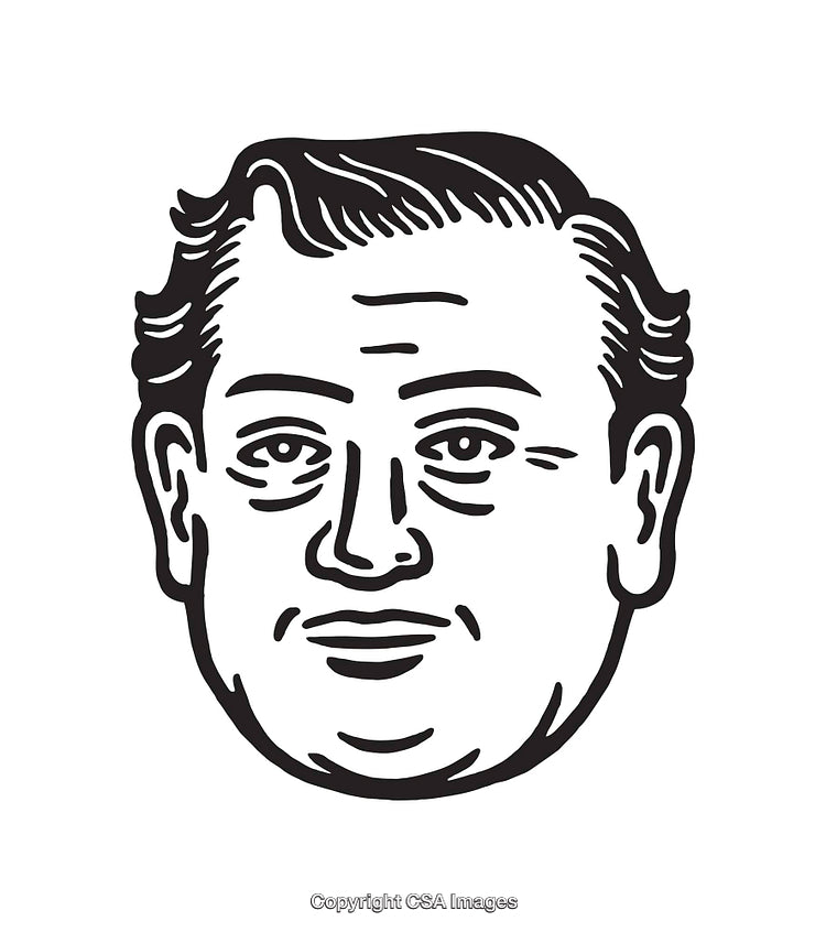 Simple Black and White Line Art Illustration of a Man's Face