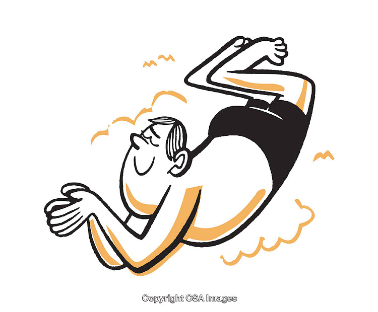 Cartoon Illustration of Relaxed Man Floating on Water in Stylish Swimwear
