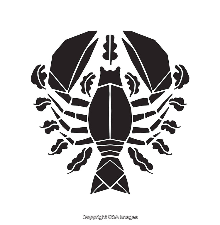 Black and White Silhouette of Abstract Lobster Design with Intricate Details