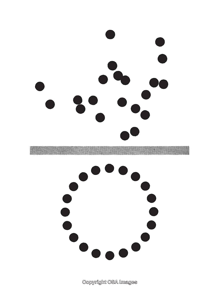 Abstract Diagram Featuring Dots in Motion Around Circular and Linear Elements