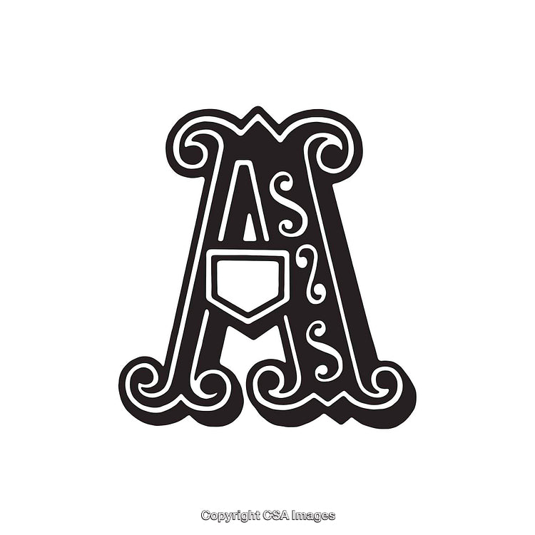 Ornate Black and White Letter A With Intricate Design Elements