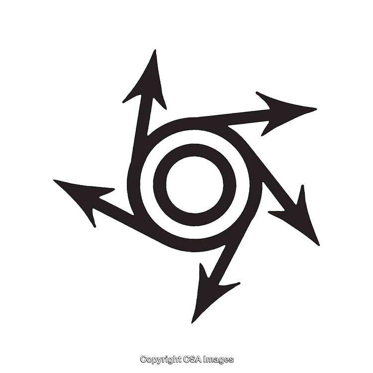Abstract Black-and-White Circular Symbol with Arrows Extending Outward