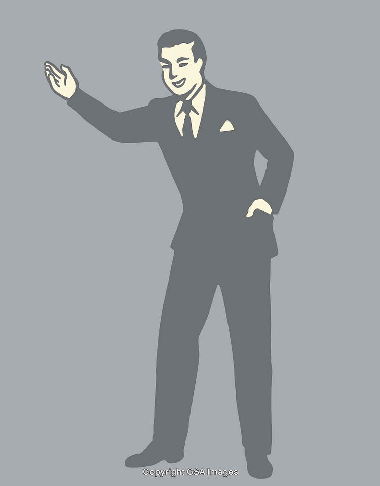 Retro Styled Illustration of a Businessman in a Suit Gesturing