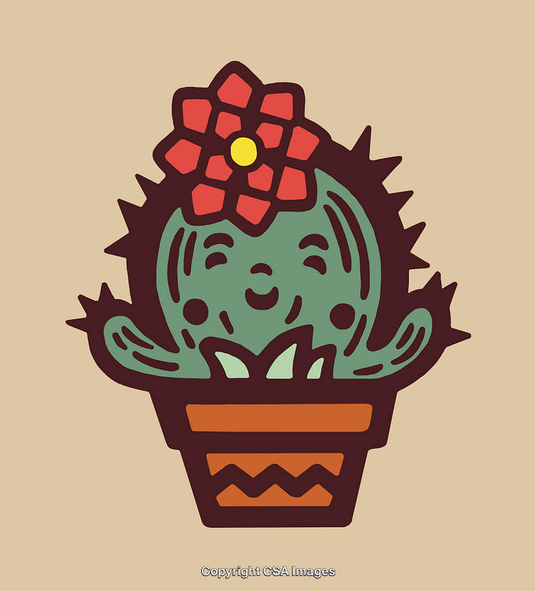 Colorful Cartoon Cactus Illustration with Flower in a Pot