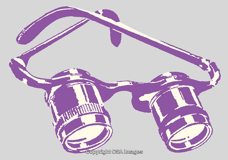 Vintage Binoculars Illustration in Purple Monochrome on Gray Background