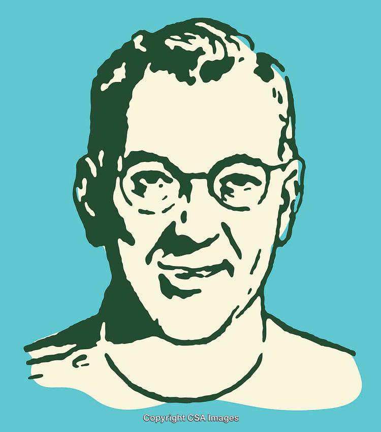 Colorful Line Art Illustration of a Person with Glasses on a Blue Background
