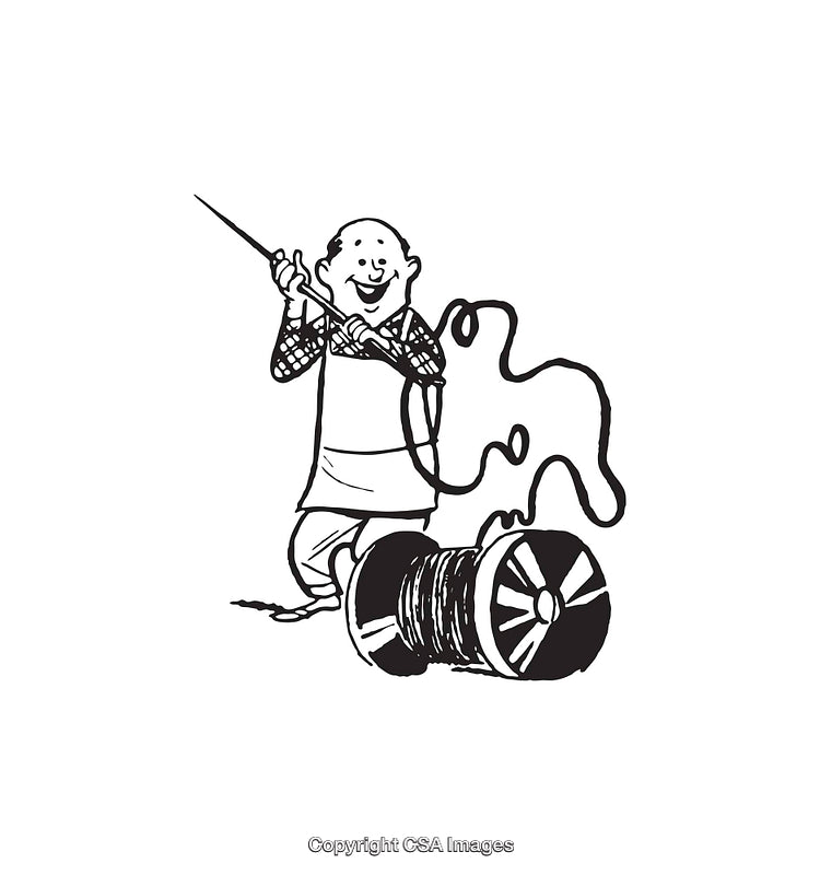 Playful Line Art Illustration of a Person with a Large Thread Spool