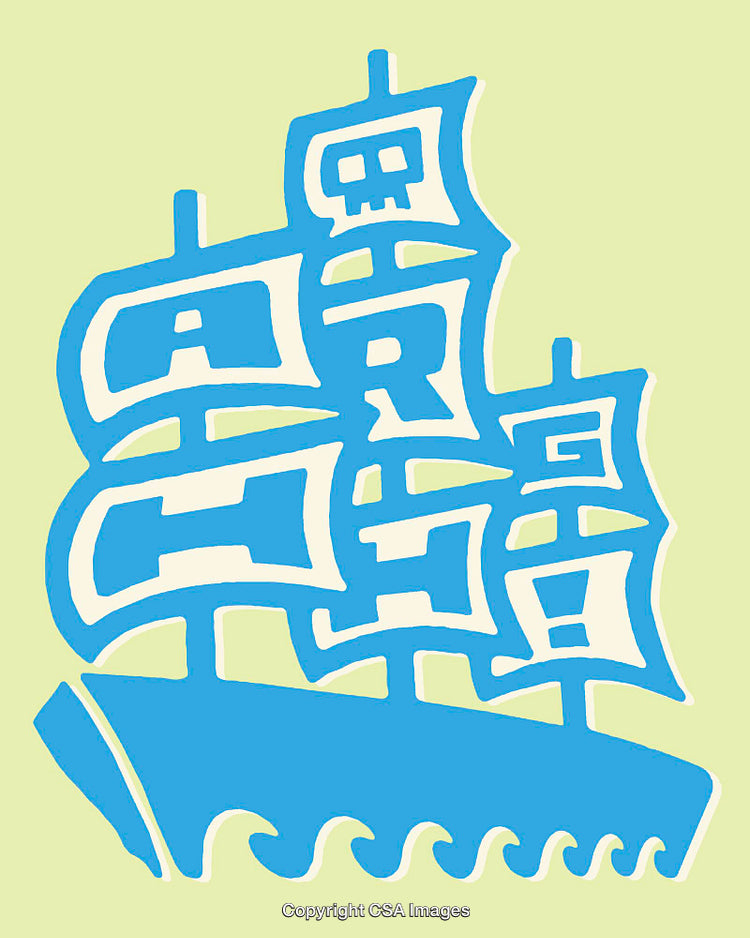 Colorful Line Art Illustration of a Sailing Ship with Unique Designs