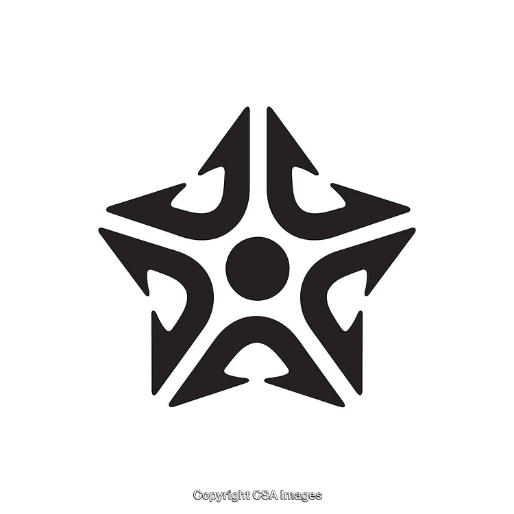 Abstract Black and White Star Symbol with Arrows and Circular Design