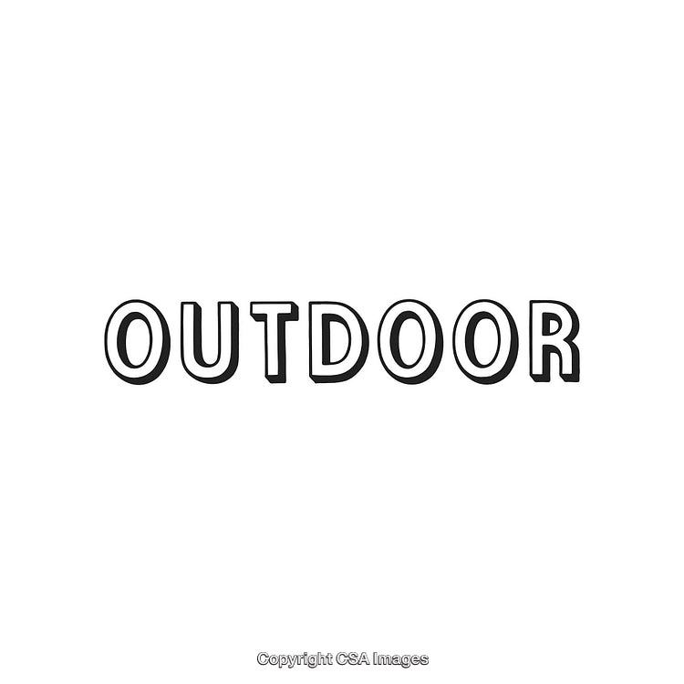 Retro Styled Typography Image Featuring the Word Outdoor in Bold Black Outline Text