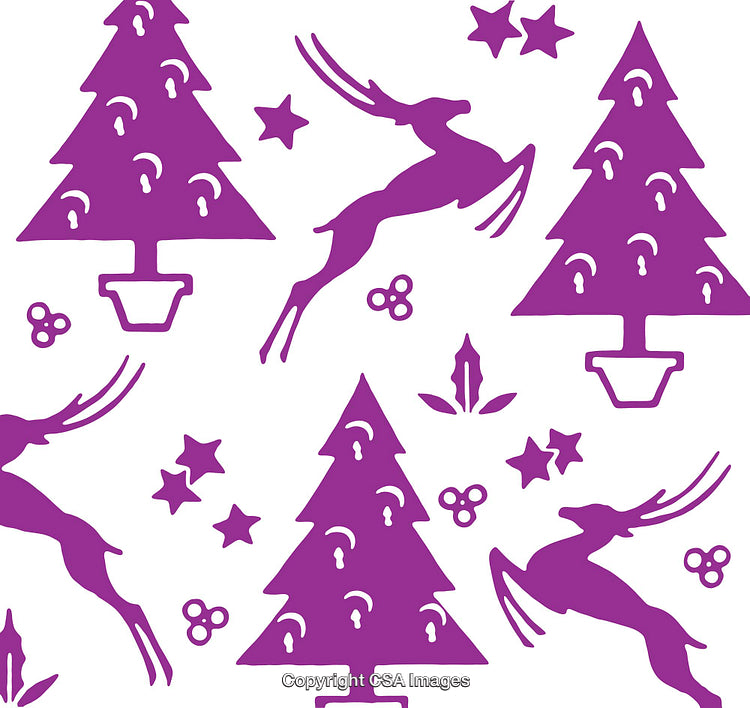 Purple Christmas Pattern with Deer, Trees, and Festive Icons