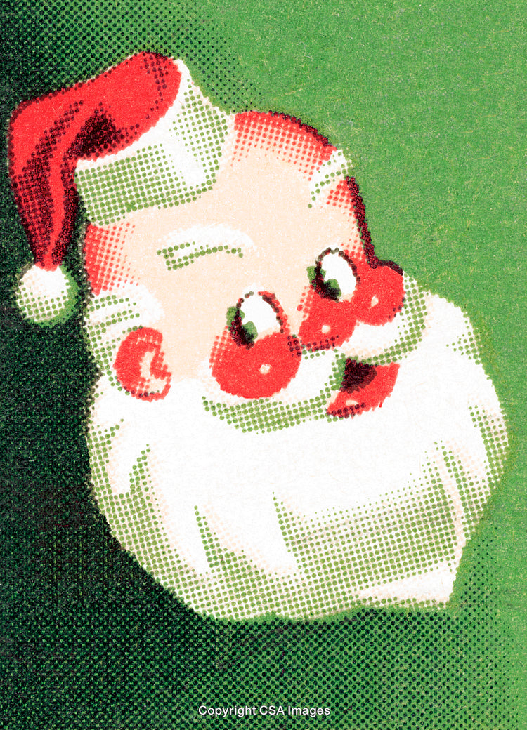Vintage Santa Claus Illustration with Festive Green Background and Retro Charm