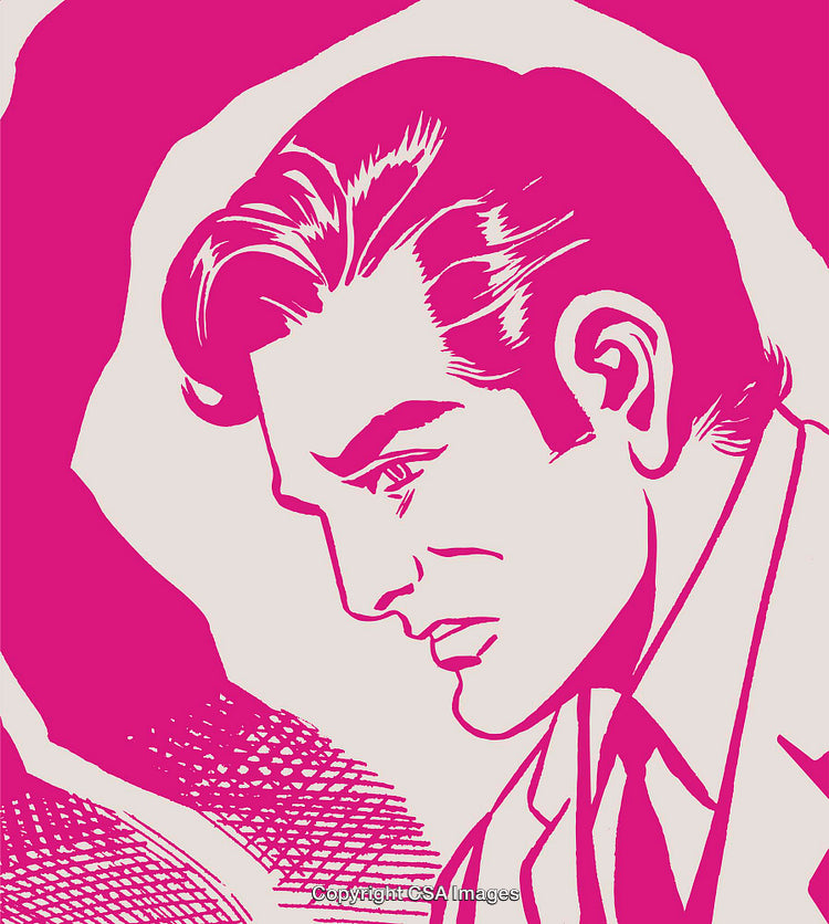 Retro Illustrated Portrait of a Man in Bold Pink Stylized Art