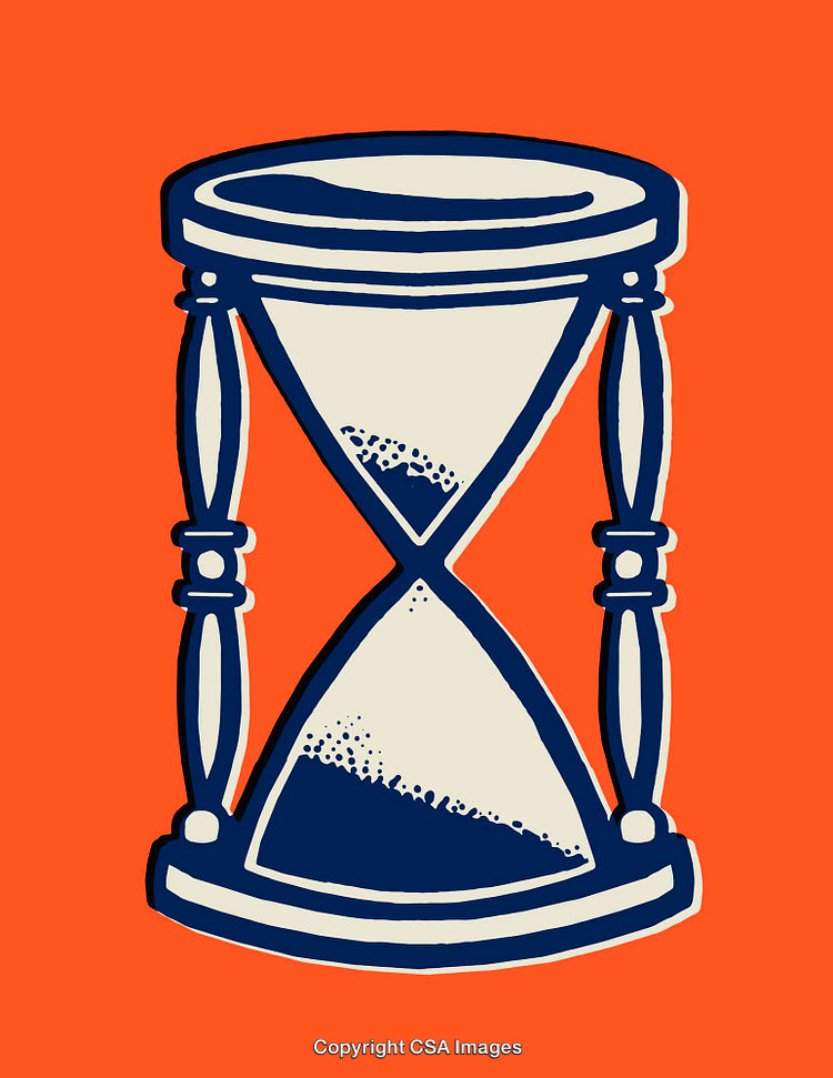 Illustrated Hourglass Icon on Vibrant Orange Background Design