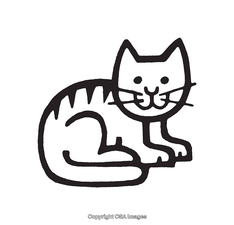 Simple Black and White Line Art of a Sitting Cat