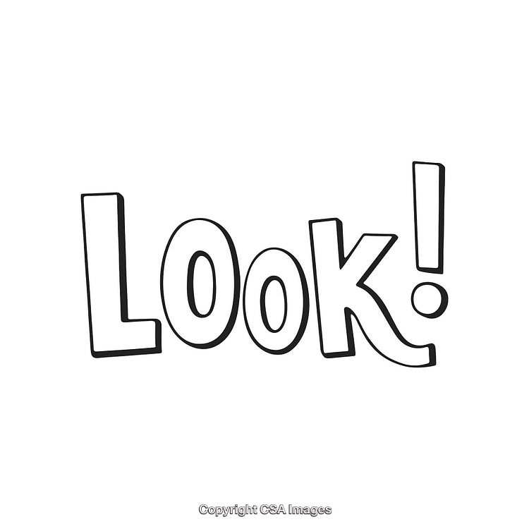 Bold Black Illustration of the Word 'Look!' in Cartoon Style