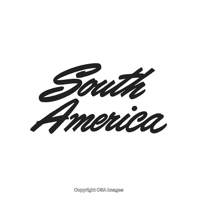 Stylized Black Text Highlighting South America on a Clean White Background
