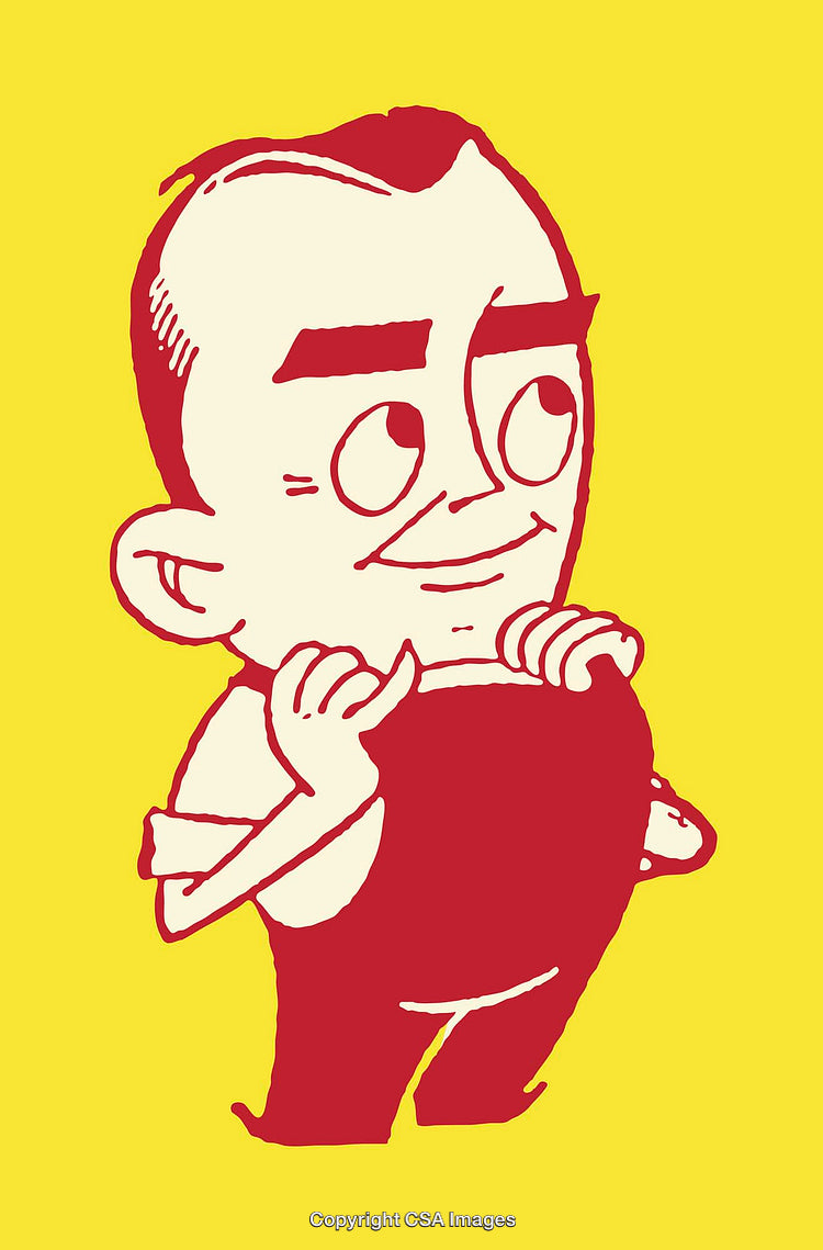 Color Illustration of a Retro Character in Cartoon Style on Yellow Background