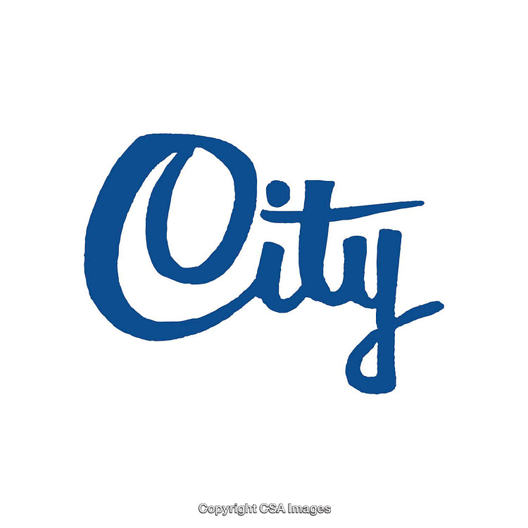 Minimalist City-Themed Script Design in Bold Blue Calligraphy