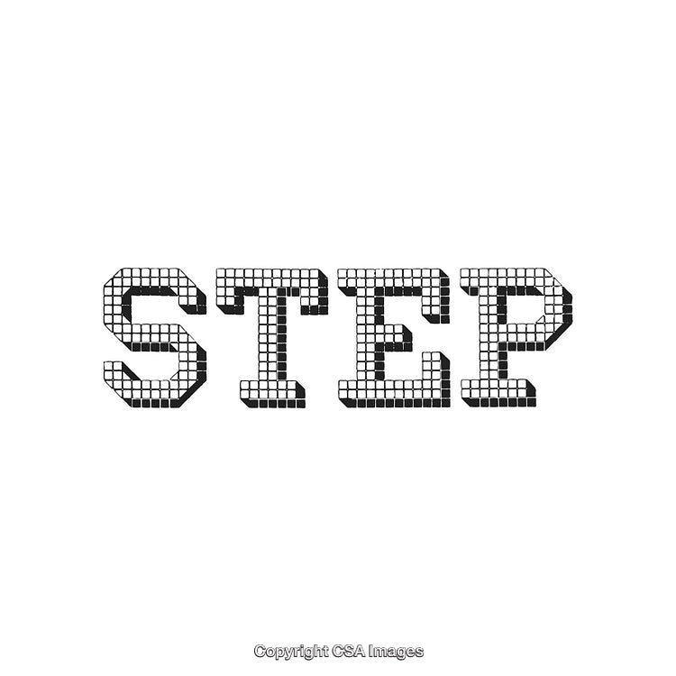 Step Mosaic Text Design on White Background for Creative Projects and Art Concepts