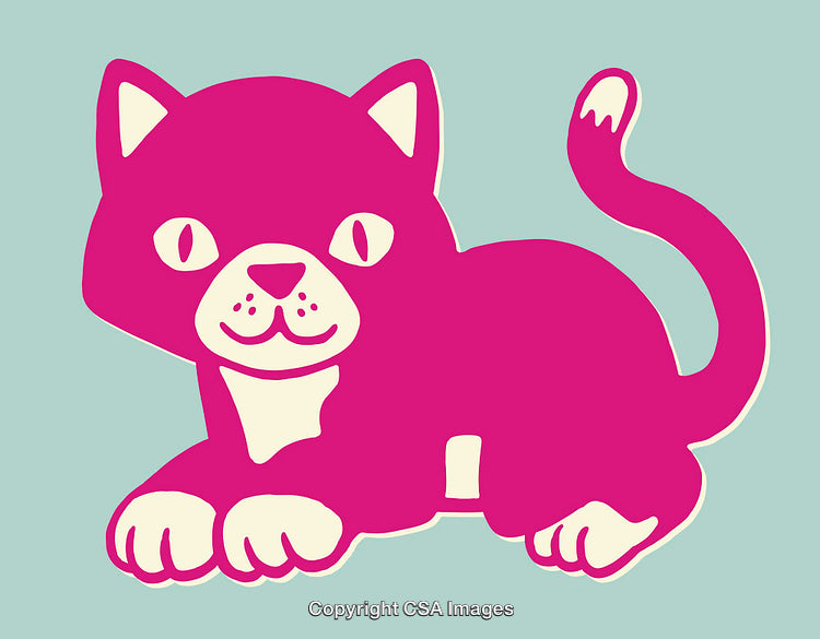 Colorful Line Art Illustration of a Cute Cat on Pastel Background