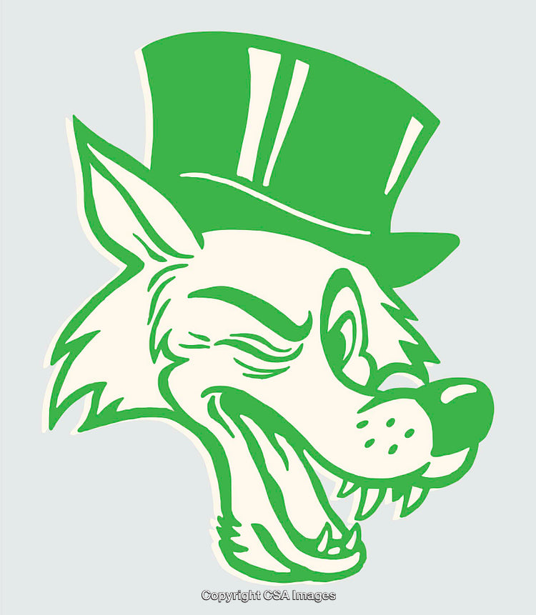 Cartoon Green Wolf With Top Hat in Expressive Line Art Style