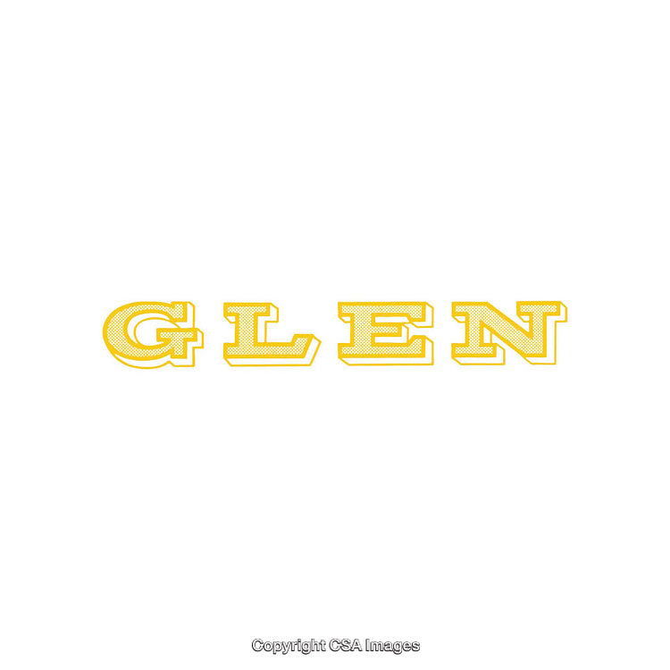 Bold Yellow Typography Design Featuring the Word 'GLEN' on a Pure White Background