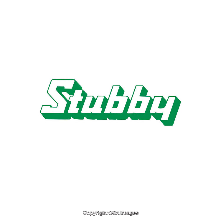 Green Text Reading Stubby with Minimalistic Design on White Background