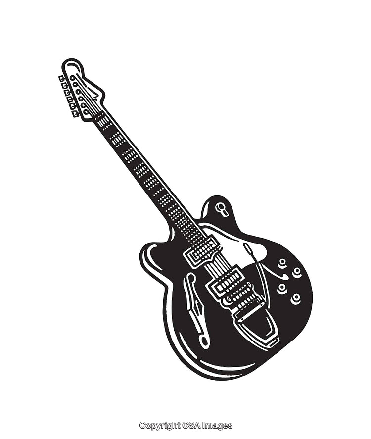 Black and White Line Art of a Semi-Hollow Electric Guitar