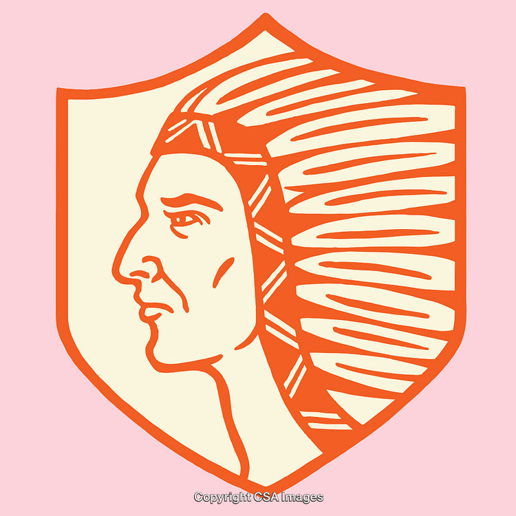 Bright Line Art Shield Illustration of Face and Headdress Design