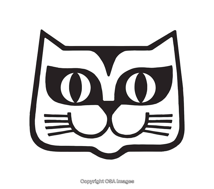 Black and White Line Art Illustration of a Cat Face