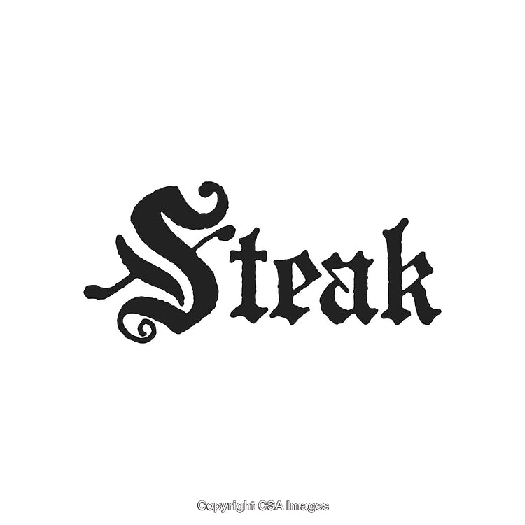 Black Gothic Font Style Text Featuring 'Steak' Against White Background