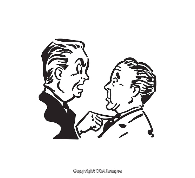 Two Men Engaged in a Heated Discussion - Black and White Illustration