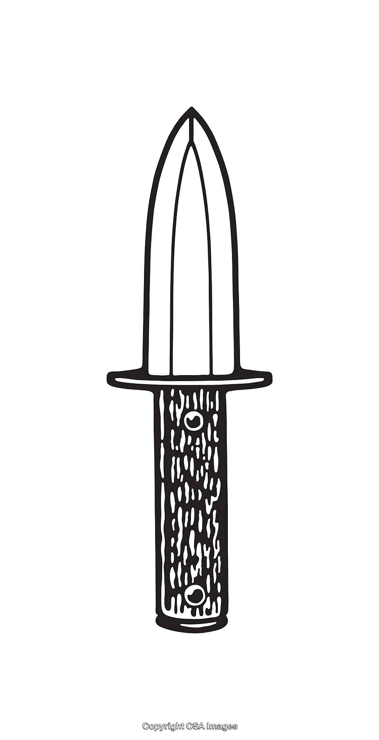 Black and White Line Art Illustration of a Stylized Knife Design