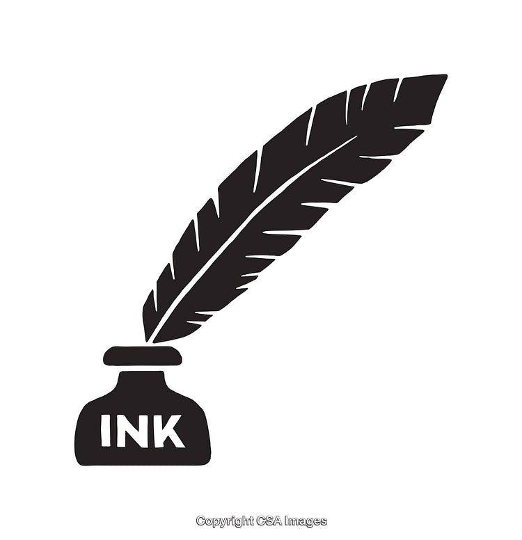 Vintage Feather Quill and Ink Bottle Silhouette for Writing and Calligraphy
